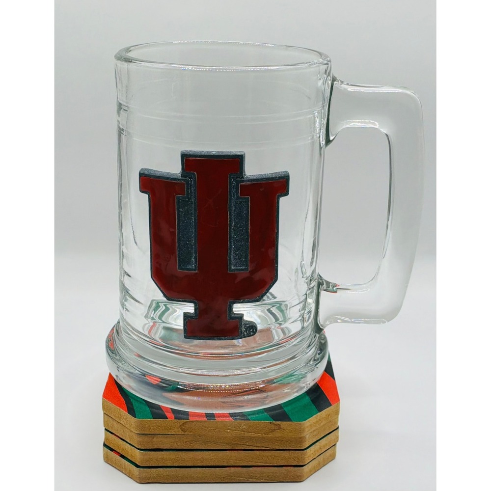 Indiana University 16oz Glass Beer Stein Mug IU Hoosiers